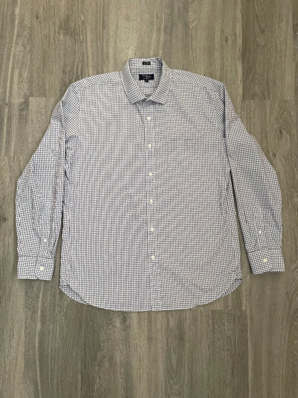 J.Crew Mens XL 17-17.5 Thompson Shirtings Blue/White Grid 100% Cotton DressShirt